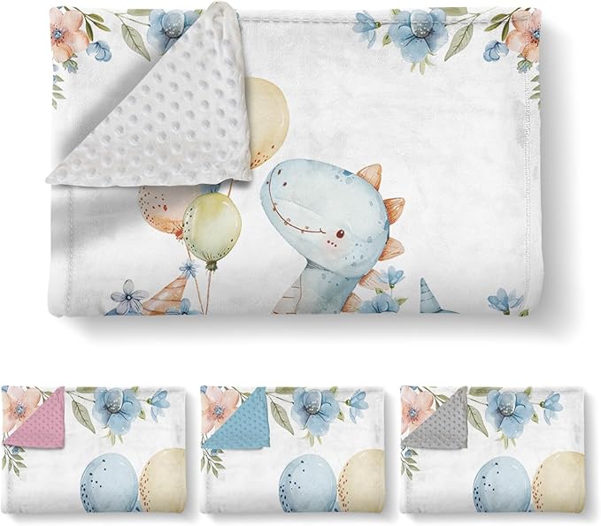 Personalized Baby Name Blanket for Boy Girl, Soft Flannel Blanket with Double Layer Dotted Backing for Infant Newborn, Nursery Crib with Dinosaur Design, Customized Gifts for New Mom(60" x80)