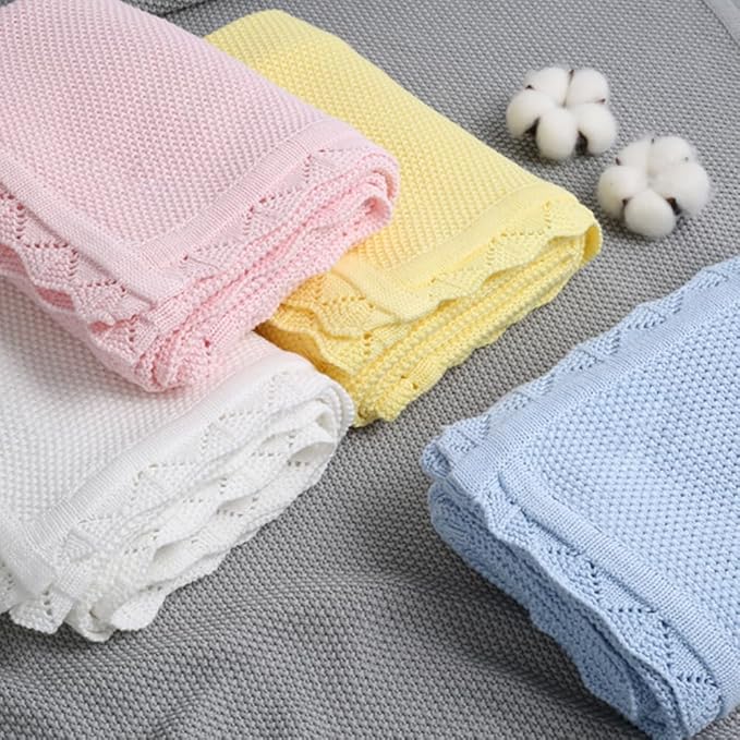 Baby Knit Blanket Soft Breathable Cotton Scallop Border Blankets Newborn Knitted Blanket Swaddle Blankets Gifts for Baby Newborn Toddler Shower Boy Girl New Mom Birthday Christmas White 30x30