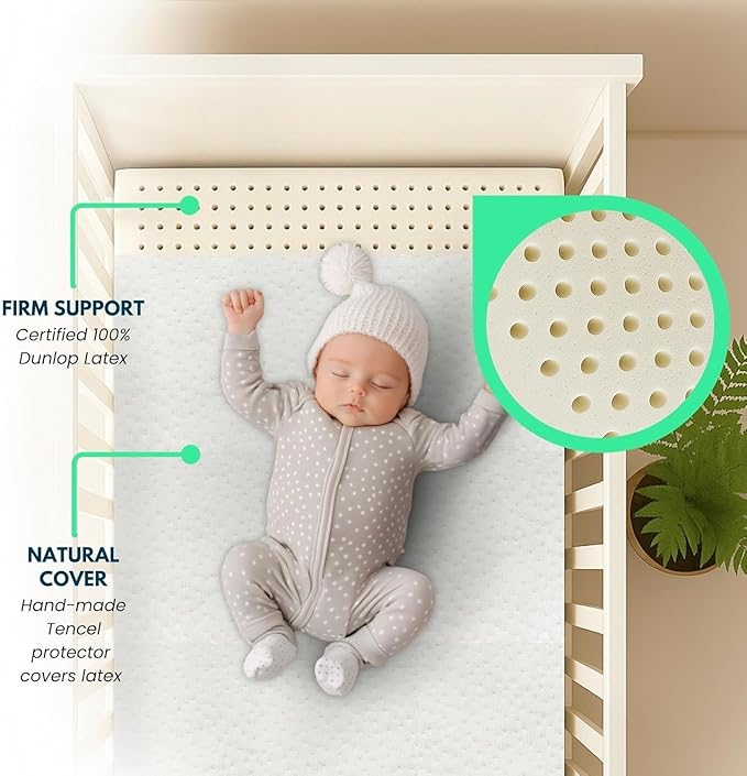 ORGANIC TEXTILES Organic Baby Mattress Topper with Tencel Removable Cover - GOLS/GOTS Certified - Breathable, Hypoallergenic, 2" Playard (38"x26")