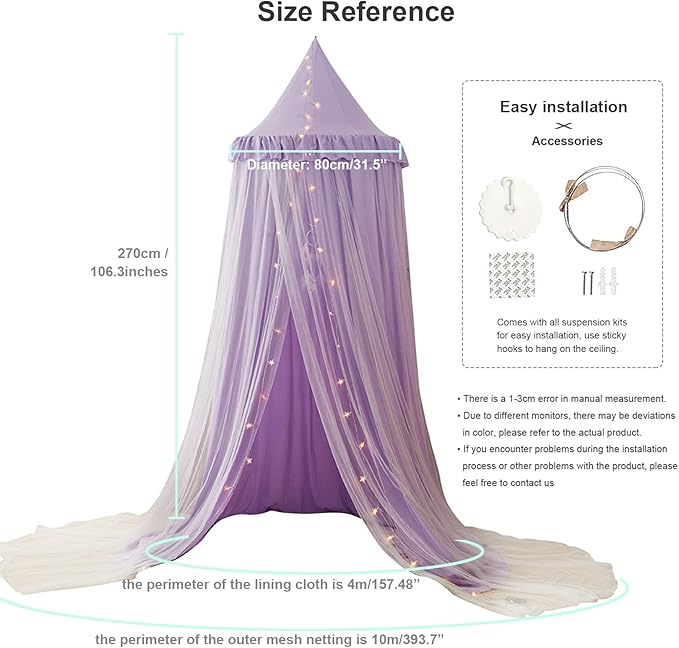 Bed Canopy for Girls, Double Layer Dome Mosquito Net Princess Canopy for Girls Bed Room Decor Reading Nook (Light Pink)