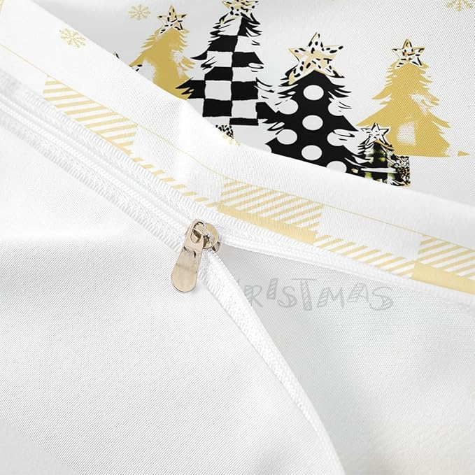 Manfei Xmas Tree Duvet Cover Set Twin Size, Yellow Plaid Grid Snowflake Comforter Cover with 1 Pillowcase, Christmas Theme Bedding Set for Kids Girls Room Decor New Year Bedspread Cover, No Comforter
