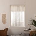 Deeprove White Boho Tassel Valance for Cafe Kitchen Decor, Bohemian Farmhouse Cream Cotton Linen Short Curtains French Country Window Treatments Tier Panel, W52 x L18, 1 Piece