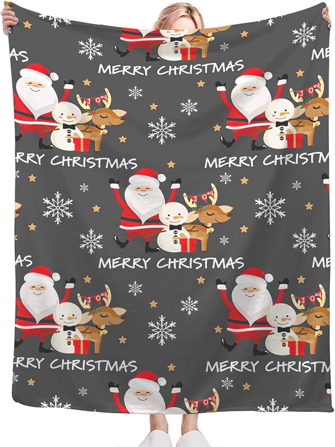 Snowman Santa Claus Throw Blanket for Girls Boys Women Men Kids Adults Soft Flannel Fleece Blanket for Couch Sofa Bed Home Decor 50"x60"