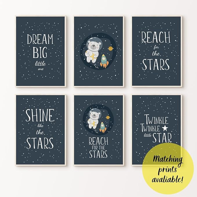 VUVUKU Space Nursery Wall Art Themed Decor Baby Kids Room Prints