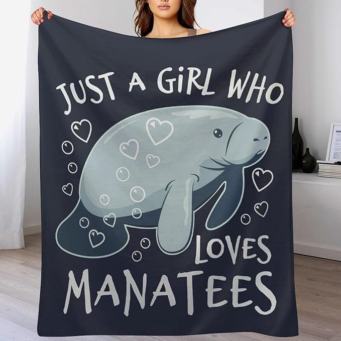 Just A Girl Who Loves Manatees Blanket Manatees Gifts for Girls Boys Woman Kids Lover Ocean Throw Blankets Soft Blanket Warm Fleece Flannel Plush Blankets for Bed Sofa Couch 50"x60"