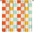70s Retro Curtains,Cute Green Pink Yellow Checkered Hippie Window Treatments for Kids Girl Bedroom Window 42"" W X 63"" L, Style-7