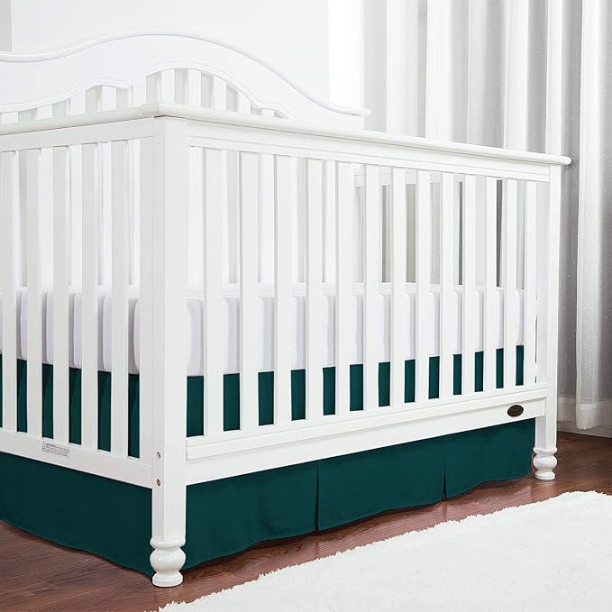 Box Pleated Crib Bed Skirt Premium 100% Cotton 800 Thread Count Nursery Crib Toddler Bedding Crib Bedskirt for Baby Boys or Baby Girls, (28" x 52") + 14" Drop Lenght - Teal Solid
