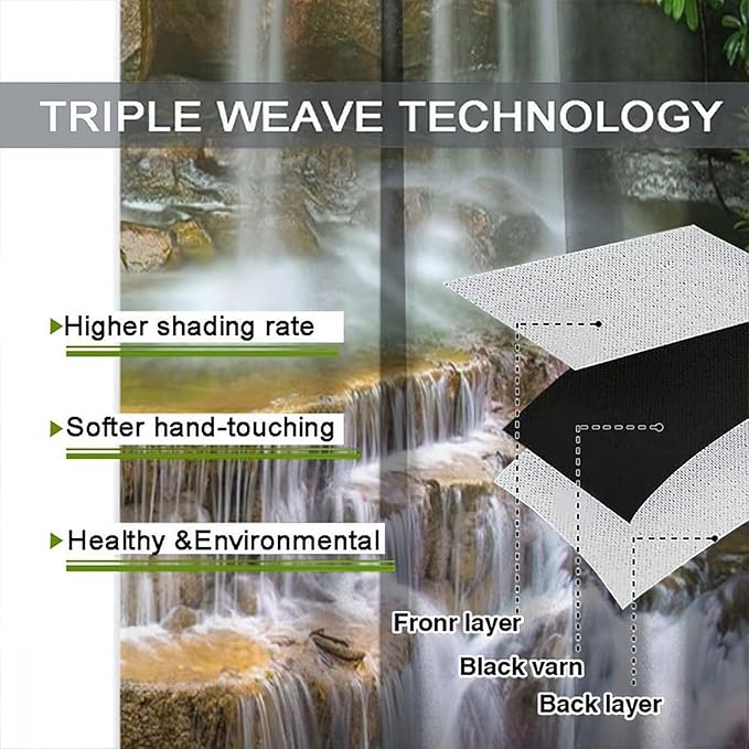 Waterfall Blackout Window Curtains, Rocky Waterfall to Pond Running Off Scenic Nature Themed Picture Print Window Drapes, for Living Room Bedroom 42x63in 2 Panels