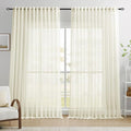 Dreaming Casa Ivory Sheer Curtains 96 Inches Long, Rod Pocket & Back Tab Light Filtering Textured Sheers for Living Room Bedroom, 2 Panels, Each 100" W x 96" L