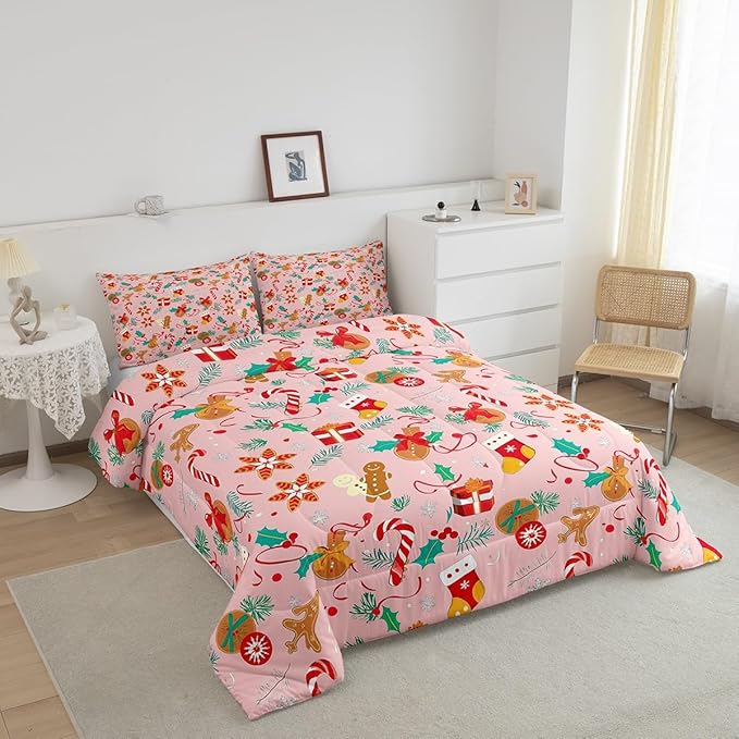 Feelyou Cute Gingerbread Man Bedding Set for Kids Boys Girls Twin Size Comforter Set Ultra Soft Winter Christmas Comforter Xmas Duvet Quilt Bedroom Decor Christmas Decor Quilt