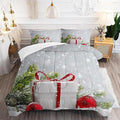 kxry Christmas Snow Scene Twin Size Comforter Set Evergreen Bough Bed Set for Girls Boys Kids Red Balls Bedding Quilt Duvet 1 Comforter + 1 Pillow Case