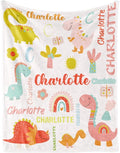 Personalized Dinosaur Blanket with Name for Girl, Custom Kids, Soft Flannel Pink Toddler Customized Gift Birthday Christmas Baby Shower Children Day, 40''x50'' child