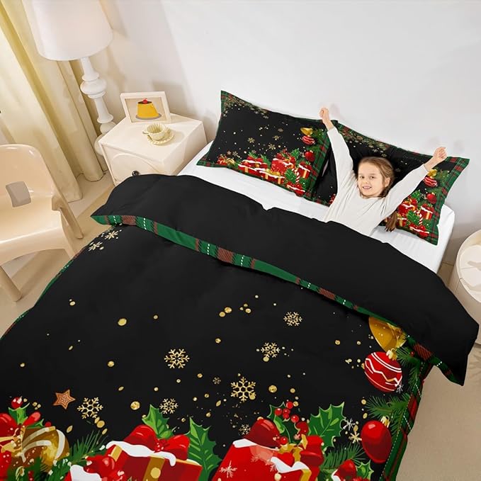 Christmas Bedding Duvet Cover Set Kids Snowflake Christmas Tree Bedding Set Boys Girls Xmas Theme Decor Comforter Cover Set Microfiber Luxury New Year Bedspread Cover Bedroom Bedclothes Toddler Size