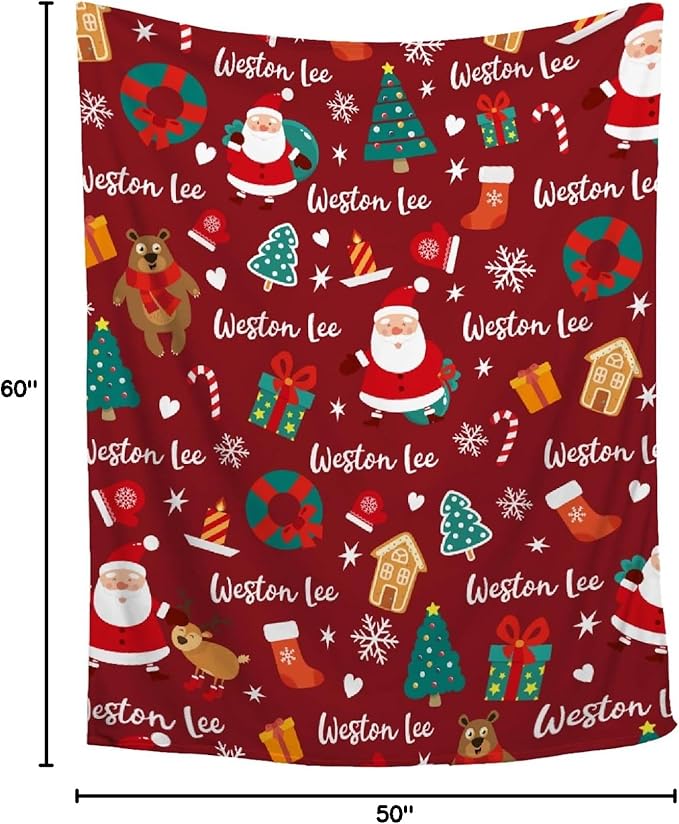 Custom Christmas Blanket | Personalized Blanket for Boys Girls | Plush Cozy Customized Name Blanket | Personalized Gifts Name Blanket for Birthday Christmas | 50"x60"-Teens/Travel Size