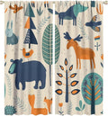 Kids Forest Animal Curtains, Rustic Cartoon Cute Wild Animal Window Treatments Woodland Safari Animal Fox Deer Bear Window Drapes for Girls Boys Nursery Toddler Bedroom 72x63in