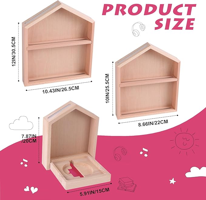 Tonie Shelf for Toniebox, 3 Small House Shape Tonie Shelf for All Your Tonie Accessories, Toniebox Charactors and Tonie Figures, Display Collection, Display Dolls