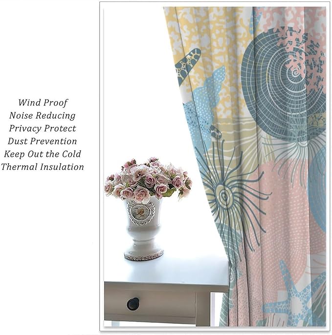 Nautical Blackout Curtain Beach Theme Starfish Seashell Nautical Rustic Ocean Sea Vintage Retro Coastal Summer Bedroom Set 2 Panels,72x63 Inches
