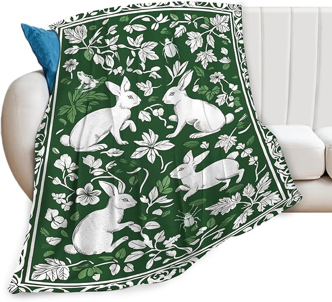 Tijuboni Rabbit Throw Blanket - Botanical Hare Insect - Bunny Gifts for Girls Women Boys Men Kids Adults Soft Flannel Fleece Blanket for Couch Sofa Bed Home Decor 40"x50"