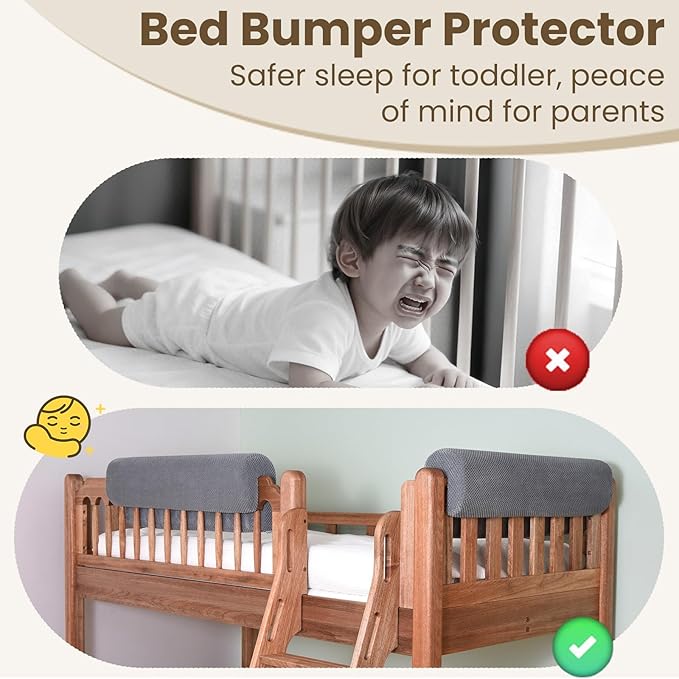 Toddler Bed Rail Bumpers - Anti-Fall | Anti-Collision | Multi-Height Compatibility | Washable Cover | Easy to Install | Fit Toddler, Loft, Bunk & Floor Bed (2.3 Ft)