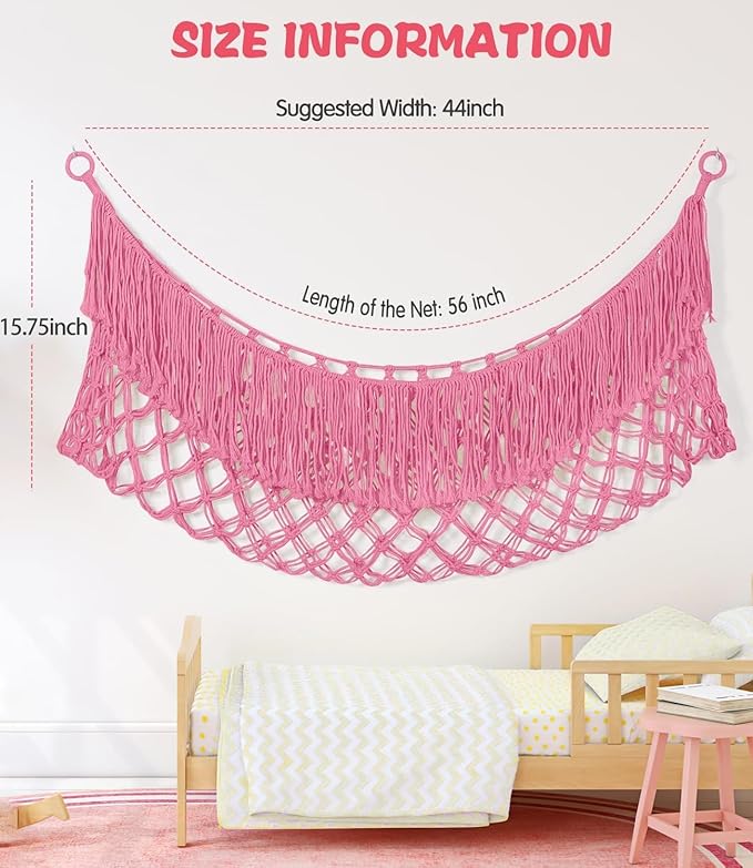 Stuffed Animal Hammock - Extra Large 56'' Long, Stuffed Animal Storage, stuffed animal Holder net, Toy Hammock Large, Toy Storage Hanging Organizer - Pink