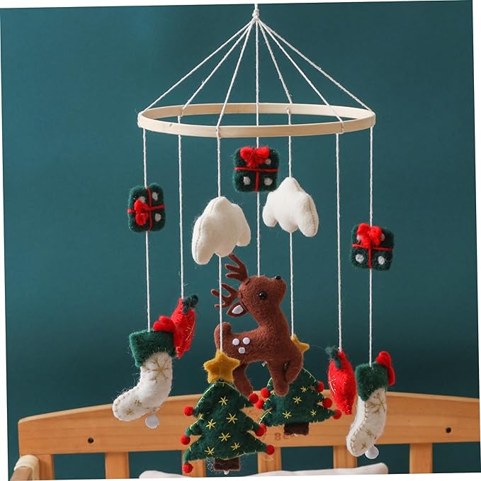 Baby Crib Mobile, Christmas Deer Crib Hanging Toy, Felt Xmas Tree Clouds Stars Baby Wind Chimes, Newborn Gifts for Girls Boys Toys Hanging Christmas Toys Mobile Hanger for