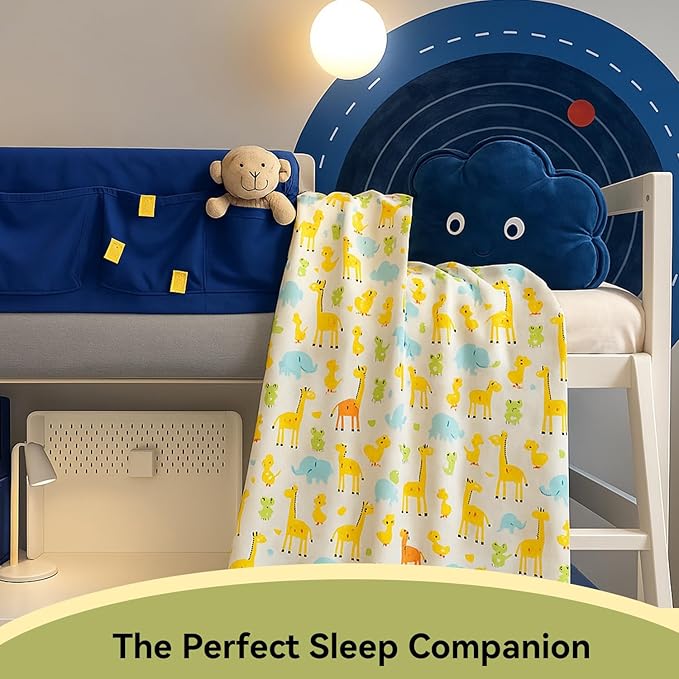 Kids Blanket 100% Cotton – Animal Theme Throw with Giraffe, Elephant, Frog, Duck – Lightweight Soft Toddler Blanket for Boys Girls, Perfect for Spring Summer Fall, 40 x 60 in (101.6 x 152.4 cm)