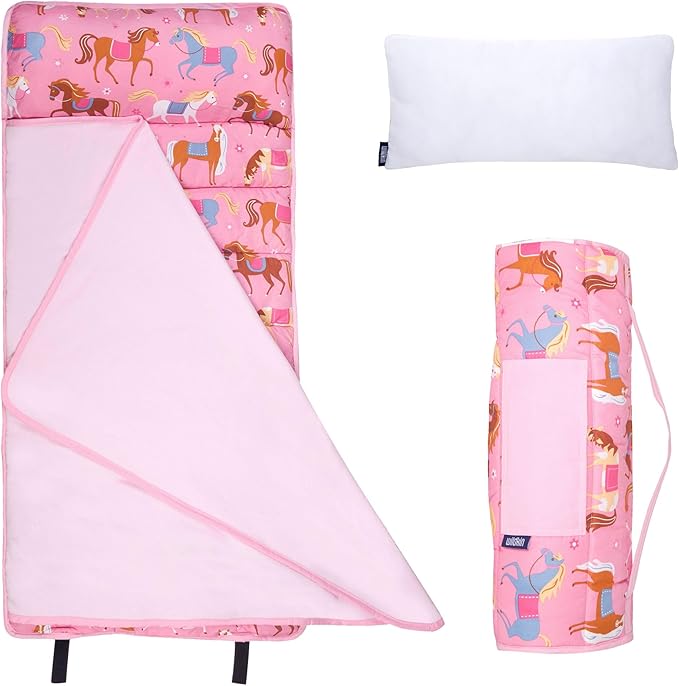 Wildkin 43-inch Kids Nap Mat – Soft Microfiber Toddler Sleeping Mat with Pillow