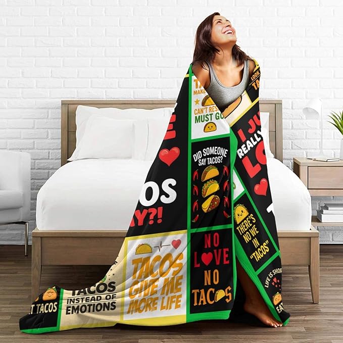 Taco Fleece Blanket Just a Girl Who Loves Tacos Throw Blankets for Girls Women Super Soft Warm Flannel Cartoon Food Throws Gifts for Kids Cozy Fuzzy Plush Stuffed Couch Bed Bedding Decor 80"x60"