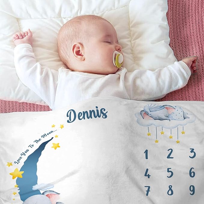 OLIVE OLIVIA Personalized Monthly Baby Milestone Blanket, Baby Months Blanket, Perfect Custom Newborn Gifts,30"x40"