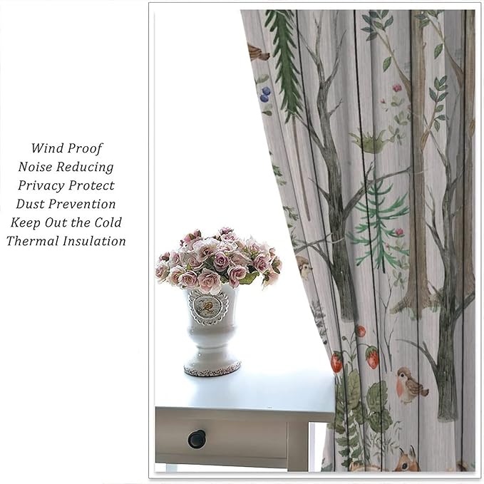 Forest Animal Curtains,Winter Dry Branches Pine Tree Moose Bear Animal Print Curtains for Children Boys and Girls Bedroom Living Room 63x72in