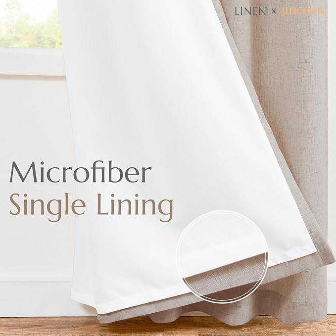 jinchan Taupe Lined Linen Blend Curtain for Living Room 96 Inch Length 2 Panels Curtains for Sliding Glass Doors, 50 Inch Wide Drapes with Rod Pocket Back Tab(50W x 96L, Taupe)
