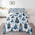 Feelyou Christmas Kids Comforter Set Toddler Size Xmas Tree Bedding Set Snowflake Duvet Quilt for Kids Boys Girls Bedroom Watercolor Blue Decor Microfiber Ultra Soft Breathable
