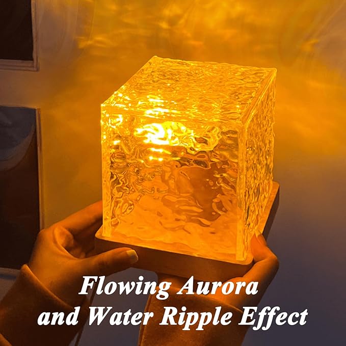 Aurora Borealis Night Light Dreamscape Projector, Magical Northern Lights for Your Room, 3/16 Colors Ambient Dynamic Wave Cube Lamp with Remote (16 Colors Rechargeable, Wood)