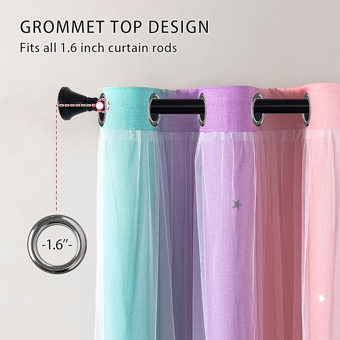 XiDi Blackout Curtains for Girls Bedroom Kids Room Unicorn Wall Decor Ombre Curtain Princess Theme Home Decor 72 inches Length Colorful Rainbow Design 52 Wide 2 Panel Sets Pink/Purple/Green