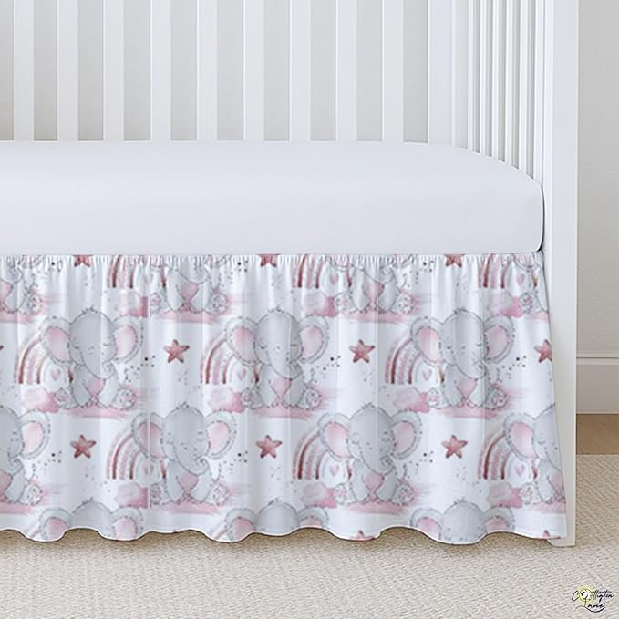 Cottington Lane Crib Skirt Dust Ruffle, 100% Natural Cotton, Soft, Durable Nursery Crib Toddler Bedding Skirt for Baby Girls or Boys, Fits Standard Cribs 28" x 52" with 14" Drop, Cute Elephant