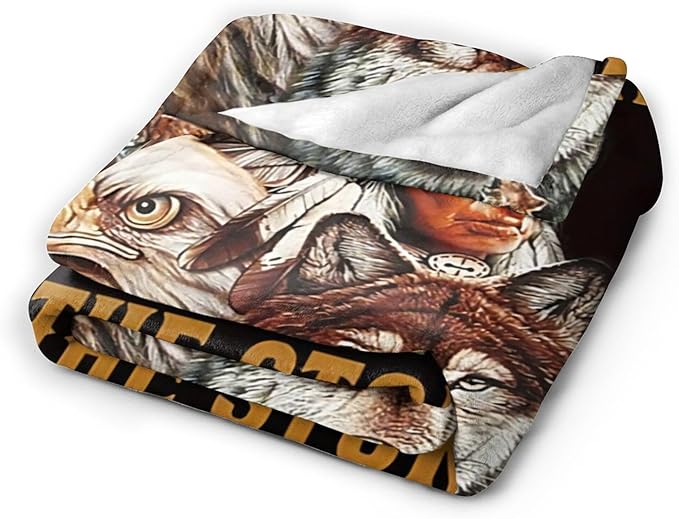 jerkboo Native American Blanket Throws Indian Blanket Wolf Eagle Throw Blanket for Men Women Kids Adults Soft Warm Cozy Fleece Blanket for Couch Sofa Bed 80""x60""