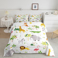 Feelyou Kids Safari Animal Bedding Set Queen, Nursery Baby Boy Cartoon Lion Jungle Comforter Set Woodland Forest Wildlife Comforter for Kids Boys Girls Kawaii Flamingo Duvet Set 3Pcs