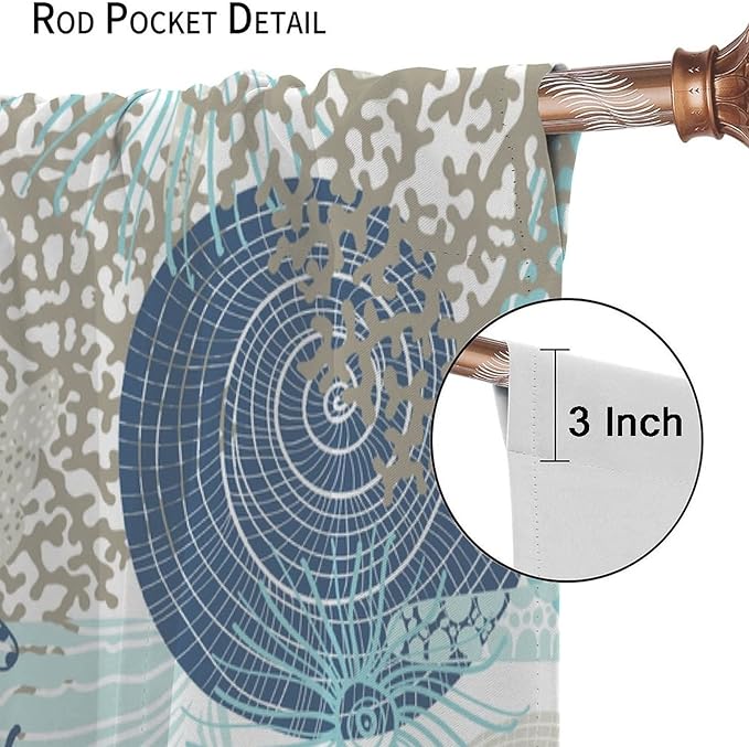 Coastal Curtains Ocean Beach Themed Room Darkening Window Curtain Nautical Coral Decor Curtain for Bedroom Living Room Bathroom Nursery Set 2 Panels,42x45 Inches