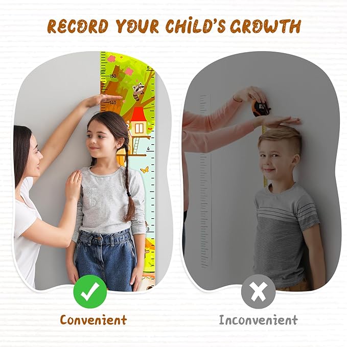 Personalized Name Height Chart for Kids, Kids Growth Chart for Wall, 59" X 7.9" Canvas Removable Height Chart Measuring Ruler for Kids & Baby（Paint Animal Home）