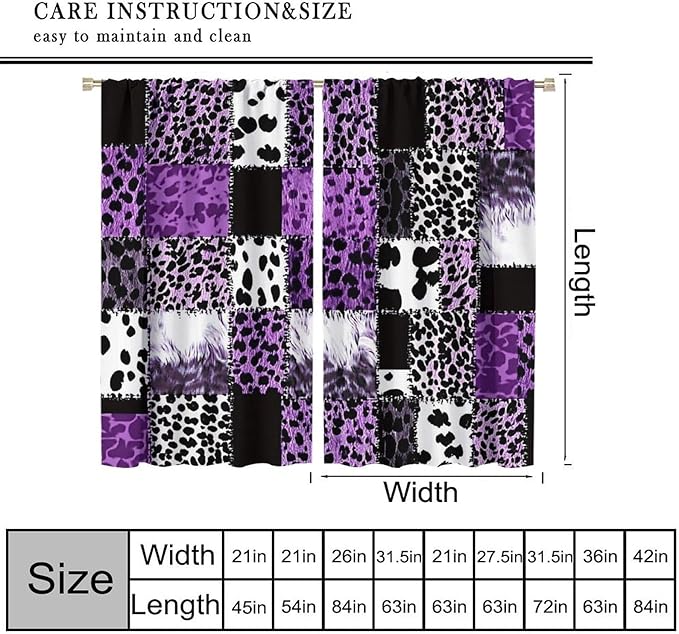 Brown Leopard Curtain, Purple Patchwork Cheetah Panthera Zebra Giraffe Print Safari Wildlife African Wild Animal Skin Window Curtains for Living Room Bedroom 55" W X 63" L