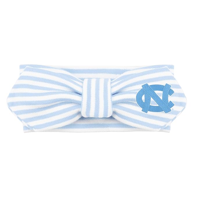 Creative Knitwear North Carolina Tar Heels Infant Girls Light Blue/White Striped Hair Knot Headband Embroidered Logo - Size Newborn - 4T