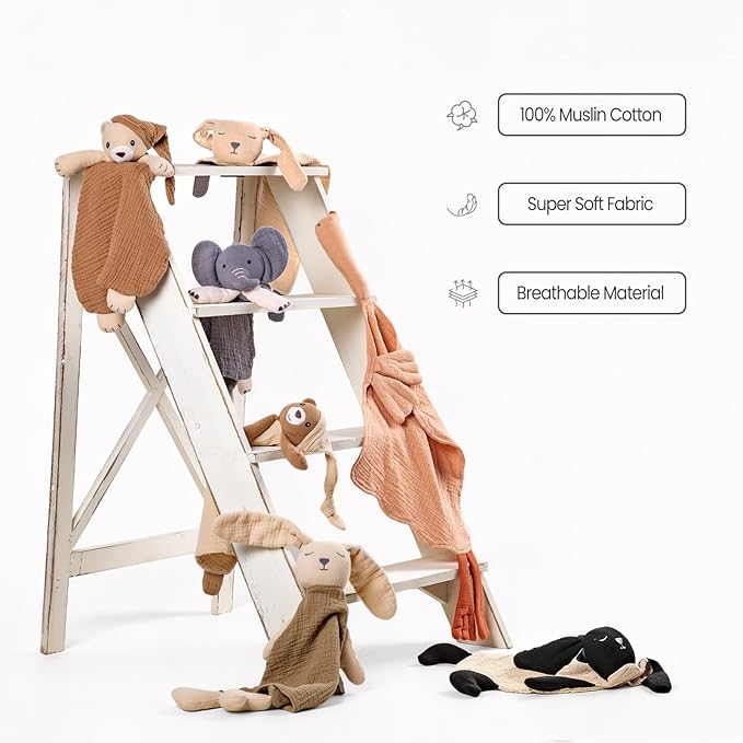 Lulu moon Puppy Security Blanket: Skin-Friendly Muslin Lovey for Travel & Daycare - Snuggle Lovie for Self-Soothe
