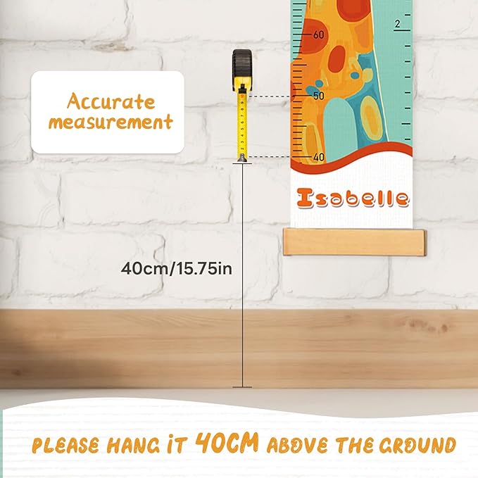 Personalized Name Growth Chart Wall Decor for Kids – Canvas Removable Height Chart Measuring Ruler 59" x 7.9" (Painted Giraffe)