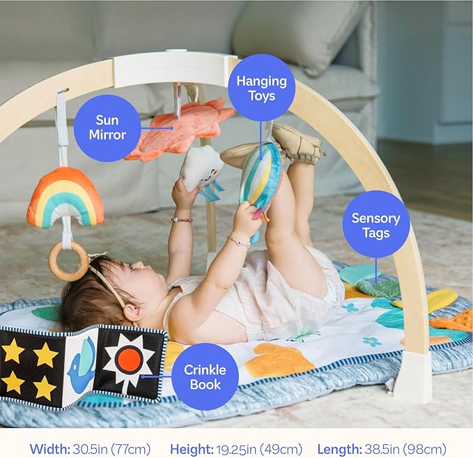 Move2Play, Montessori Inspired Wooden Kick & Play Baby Gym | Musical Piano | Thick + Soft Floor Mat | Tummy Time Activity Center | Play Mat for Newborns & Infants | Toys for Ages 0-6+ Months
