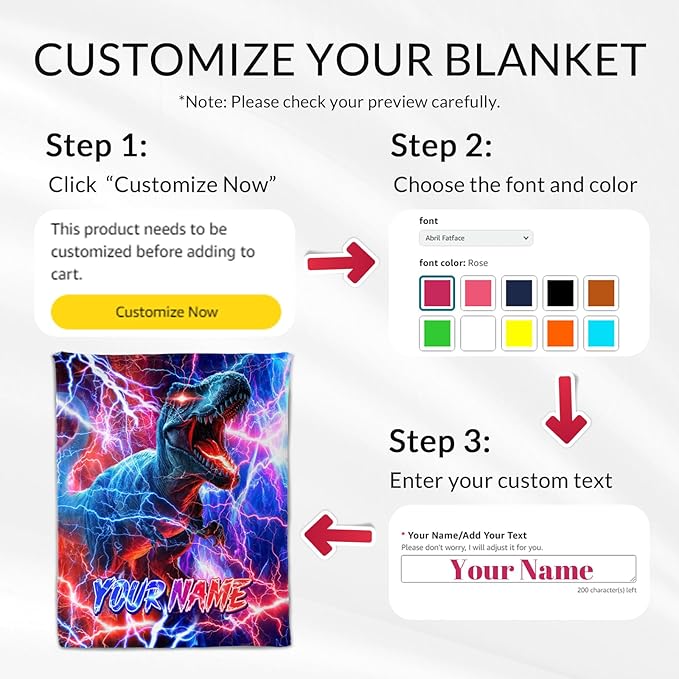 Custom Boys Blanket Gifts Dinosaur Blankets for Kids 3-5, Toddler - Soft Lightweight Throws Stuff for Couch, Office & Travel