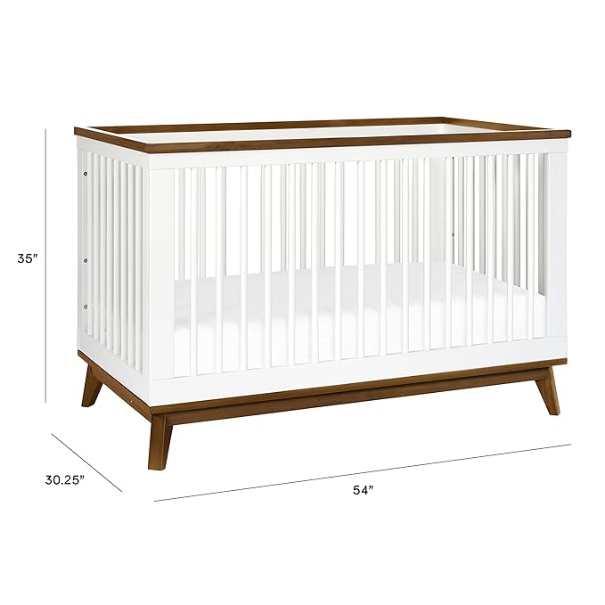 Babyletto Scoot 3-in-1 Baby Crib Convertible to Wooden Toddler Bed, Daybed - GREENGUARD Gold Certified - Easy Assembly, Made of 100% Solid Wood - Includes Toddler Conversion Kit - White/Natural Walnut