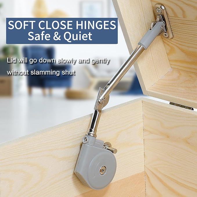 Toy Box Hinges Soft Close - Lid Support Chest Hinges for Wooden Toy Box, Soft Close Hinges Upward Top-Opening Flap Door 105 Degree Open (Pack of 1) Hingex