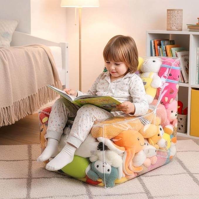 Clear Stuffed Animal Storage Bean Bag Chair Cover - Extra Large 150L, Waterproof & Easy-Clean Toy Organizer with Plastic Window,forNursery, Bedroom, Playroom (Cover Only, No Filler) (B2pcs)