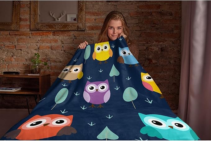 Thuswarm Cute Colorful Owl Flannel Blanket for Autumn Winter Gifts Warm Cozy Soft Funny Print Throw for Bed Couch Sofa 40”×30” XSmall for Pets