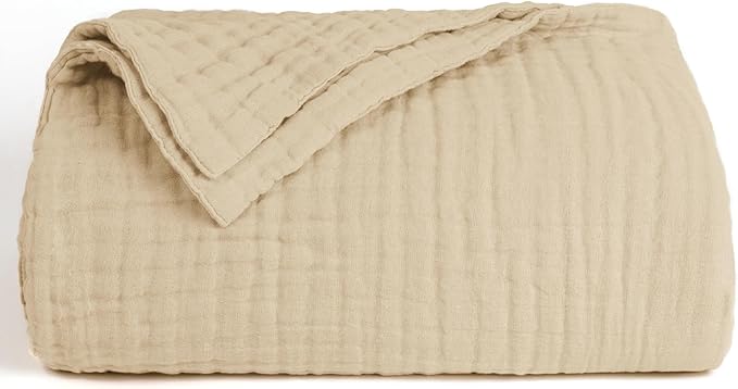 Love's cabin 6 Layer 100% Cotton Muslin Blanket, 50"x60" Throw Muslin Blanket for Couch Bed, Lightweight and Breathable Cotton Gauze for Adult, Khaki